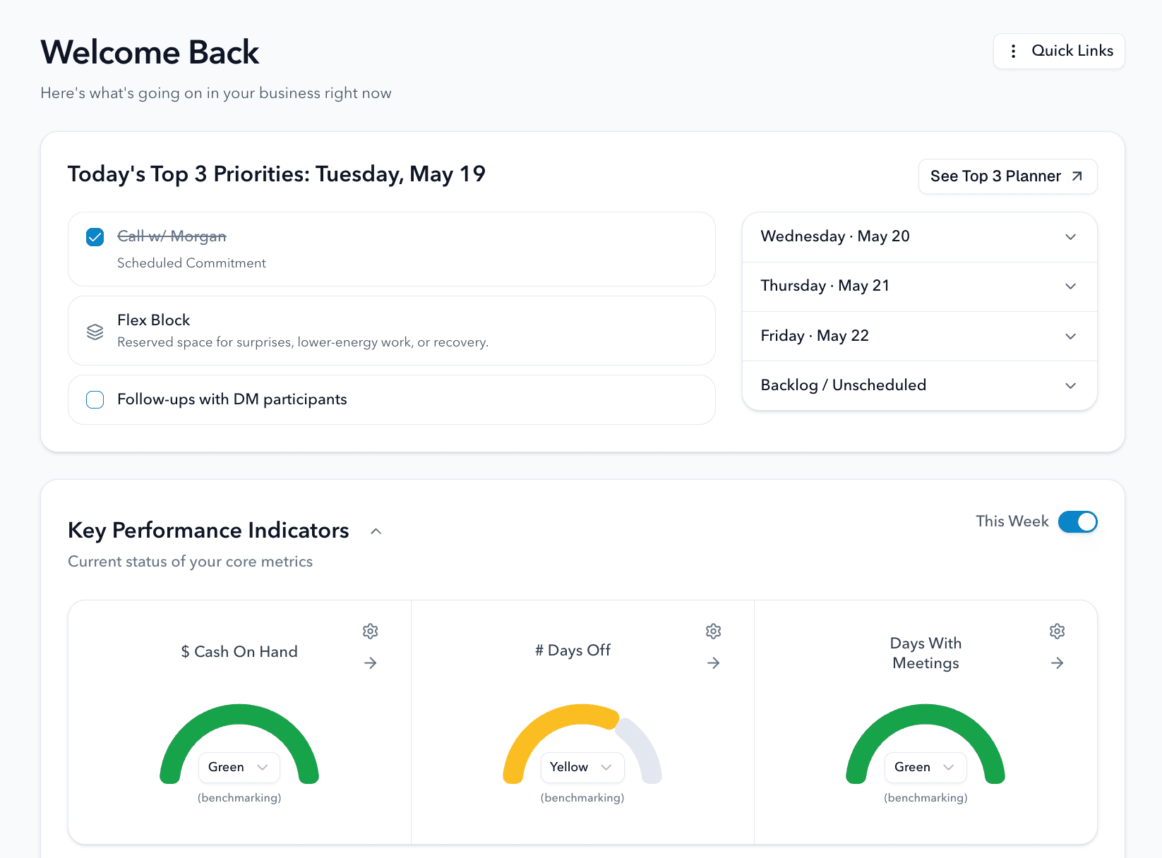 Daily Top 3 dashboard in VisionaryOS